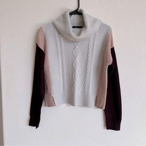 BCX Cowl Neck Color-block Cropped Sweater